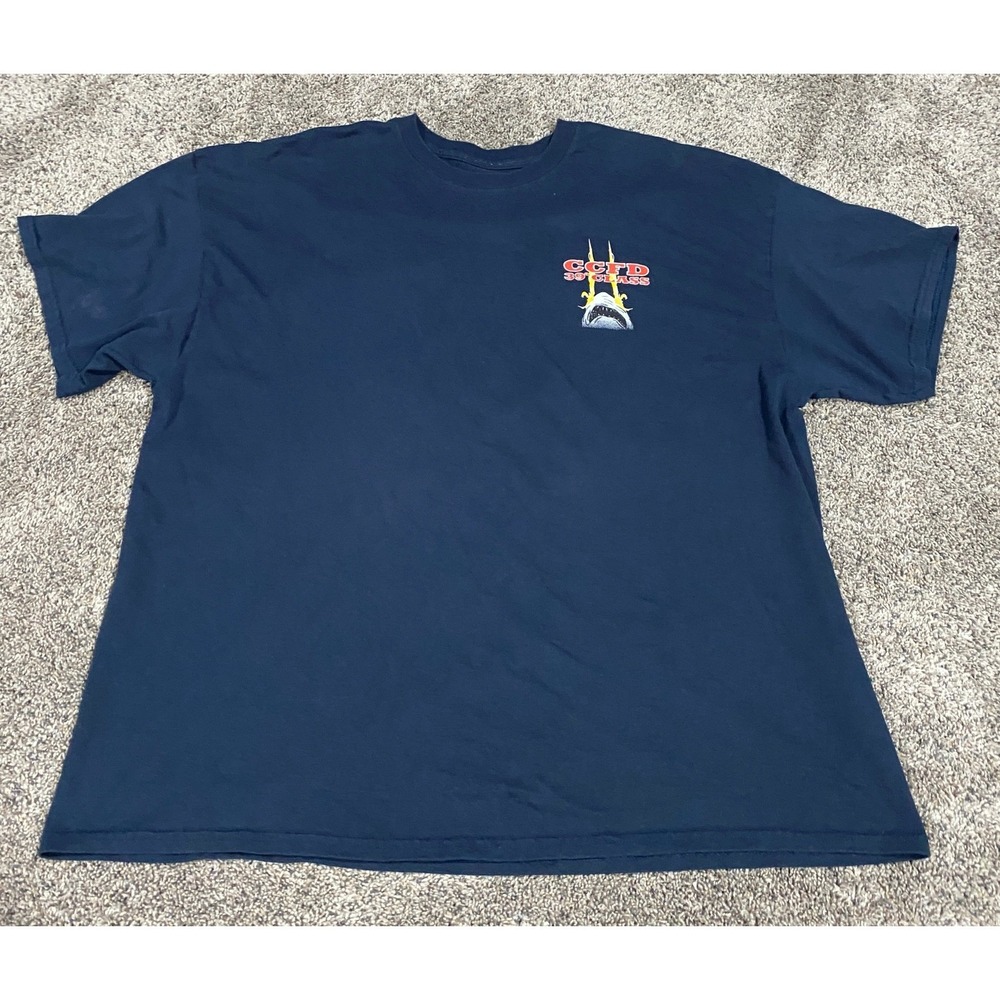 Gildan T-Shirt CCFD 39th Class Fire Dept Shark Graphic Navy Blue 2XL Excellent